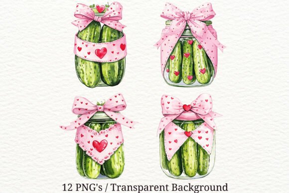 Download 12 PNG Pickle Valentine Watercolor - Valentine watercolor Collection