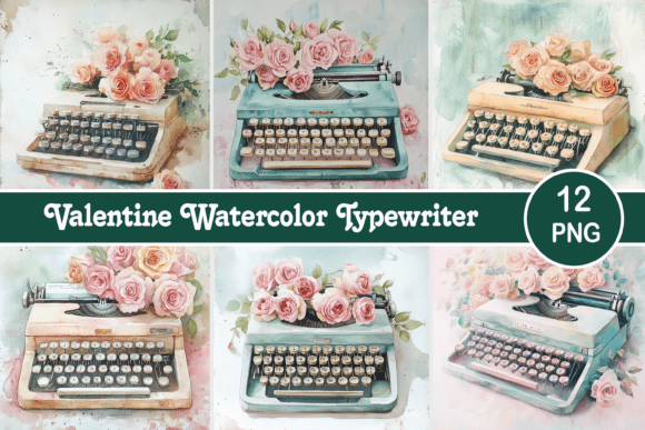 Download Valentine Watercolor Vintage Typewriter - Valentine watercolor Collection