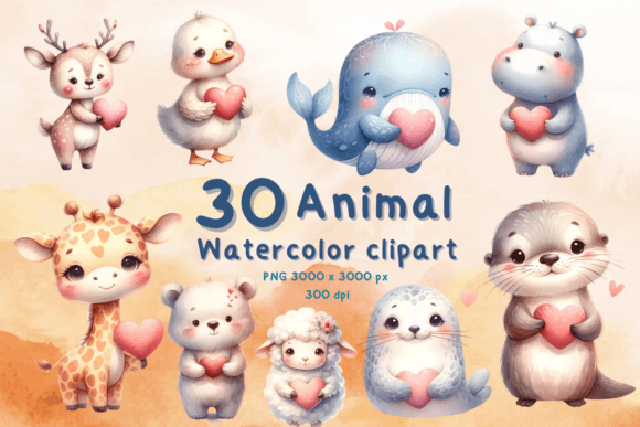 Download Valentine Watercolor Animal Hold Heart - Premium Resources