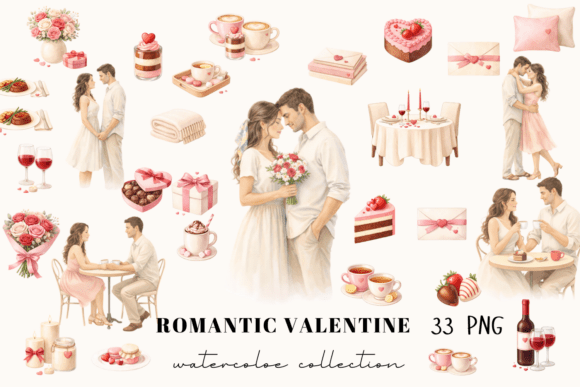 Download Romantic Valentine Watercolor Clipart - Valentine watercolor Collection