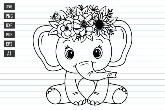 Download Cute Baby Elephant with Flower Svg. - Premium Resources